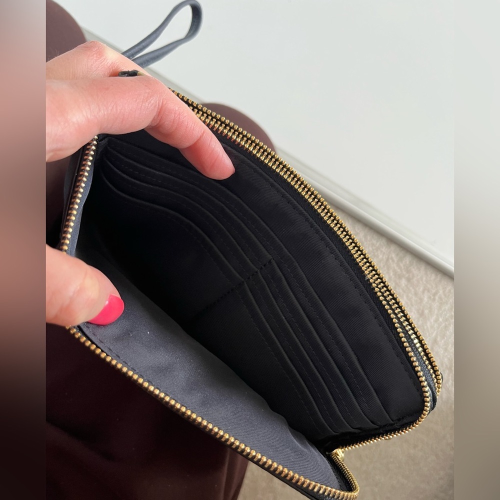 Coach Navy blue Leather double zipper Wristlet with Gold Accents - Picture 6 of 9